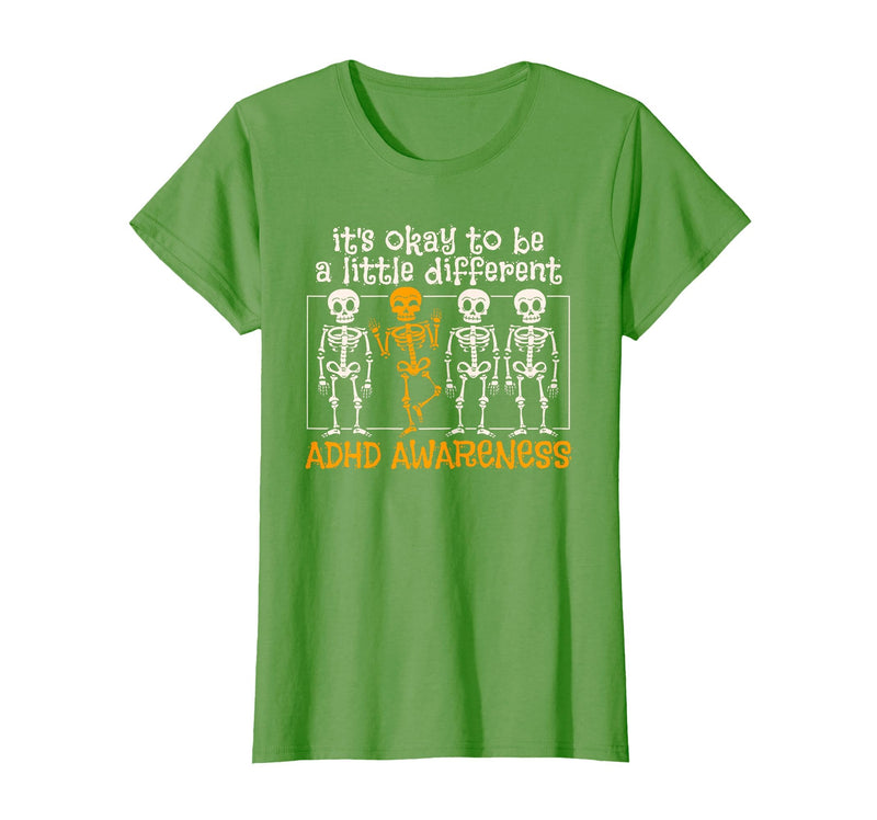 Orange Ribbon ADHD Awareness clothing Halloween Skeleton ADHD Awareness T-Shirt - Grass Green