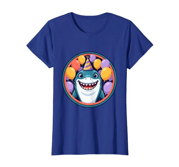 Mademark Birthday Boy Shark Party Hat Balloons Graphic T-Shirt - Royal Blue