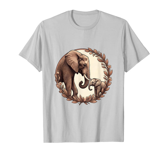 Mademark Elephant Mom and Baby Trunk Touch Pregnancy Tee T-Shirt - Silver Grey