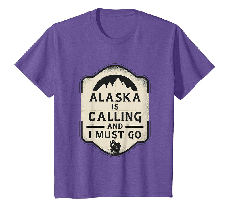 Alaska is Calling and I Must Go Mountains Bear T-Shirt - Purple Heather
