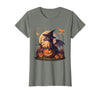 Halloween Dragons Fantasy Spooky Witchy Cute Halloween Dragon Witch Hat Pumpkin Moon Fantasy T-Shirt - Olive Heather