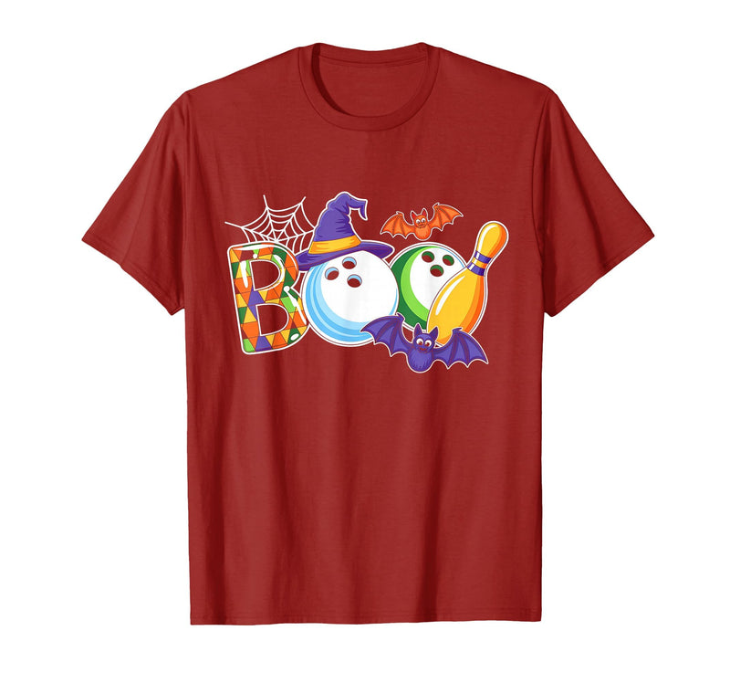 Bowling Boo Creepy Halloween Costume Pumpkin Bowling Lover T-Shirt - Cranberry Red
