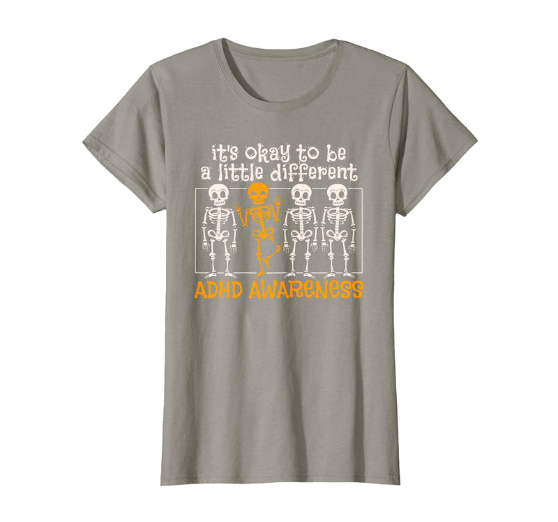 Orange Ribbon ADHD Awareness clothing Halloween Skeleton ADHD Awareness T-Shirt - Slate Grey