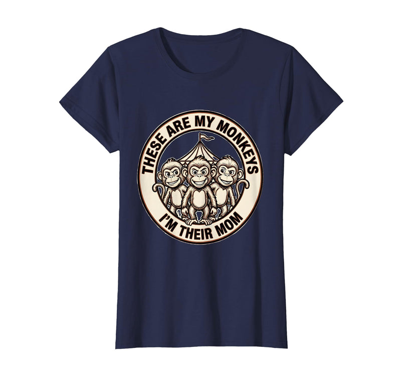 Mademark These Are My Monkeys I'm Their Mom Circus Design T-Shirt - Women - Navy Blue