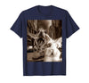 Funny Bunny Rabbit Selfie with T-Rex Tyrannosaurus Dinosaur T-Shirt in Navy Blue