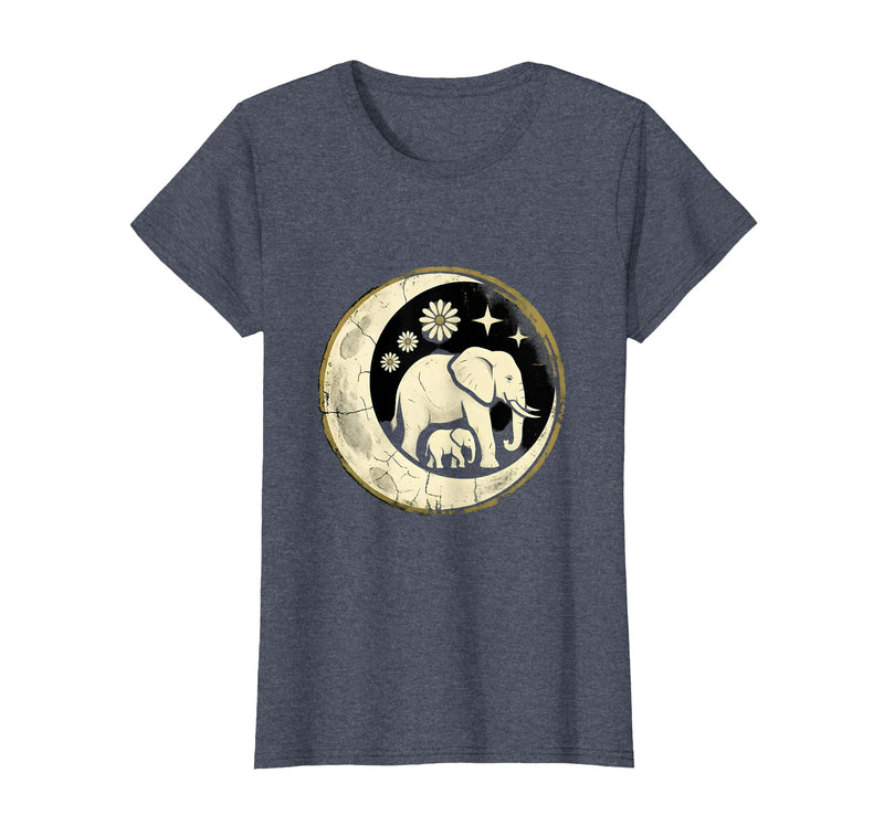 Mademark Mama and Baby Elephant Walking Together T-Shirt - Women - Heather Blue