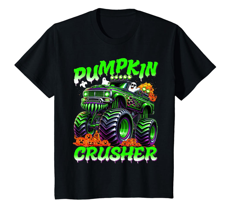 Pumpkin Crusher Kids Tees Pumpkin Crusher Monster Truck Ghosts Halloween for Boys T-Shirt - Black