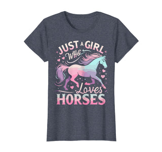 Funny Horse Lovers Just a Girl Who Loves Horses T-Shirt - Heather Blue