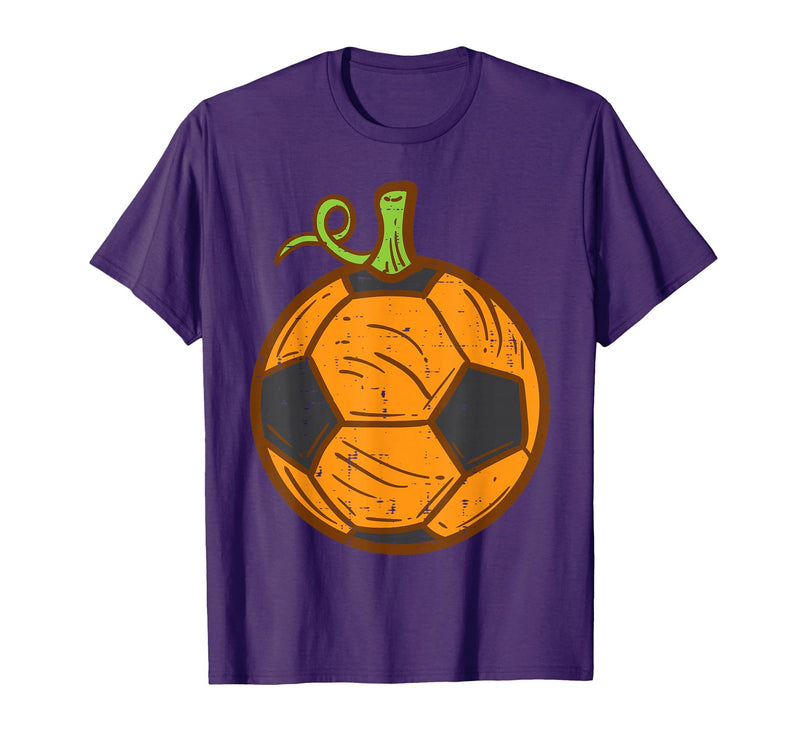 Halloween Shirts For Women Men Kids Boys Girls Halloween Soccer Ball Pumpkin Football Costume Boys Kids Men T-Shirt - Purple