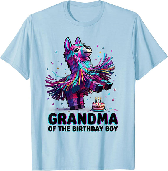 Men's Grandma Of The Birthday Boy Bold Chunky Llama Piñata Party T-Shirt - Baby Blue
