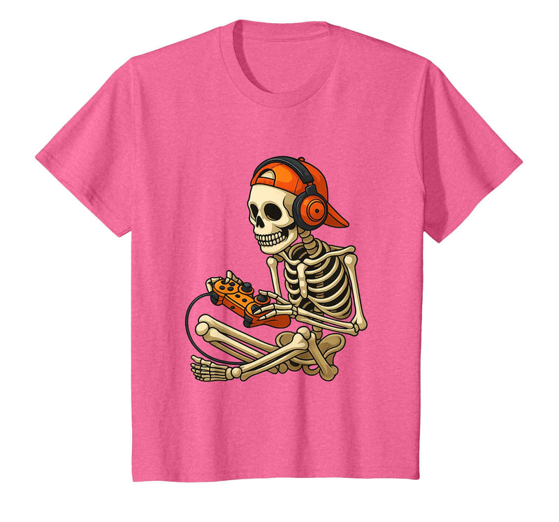 VibeKilla Video Game Halloween Skeleton Gamer Costume T-Shirt - Pink Heather