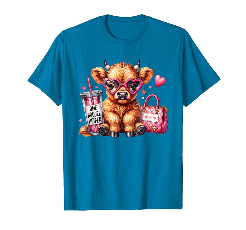 Highland Cow Land of NYC One Boujee Heifer Highland Cow Bougie Pink Tumbler Handbag T-Shirt - Sapphire Blue
