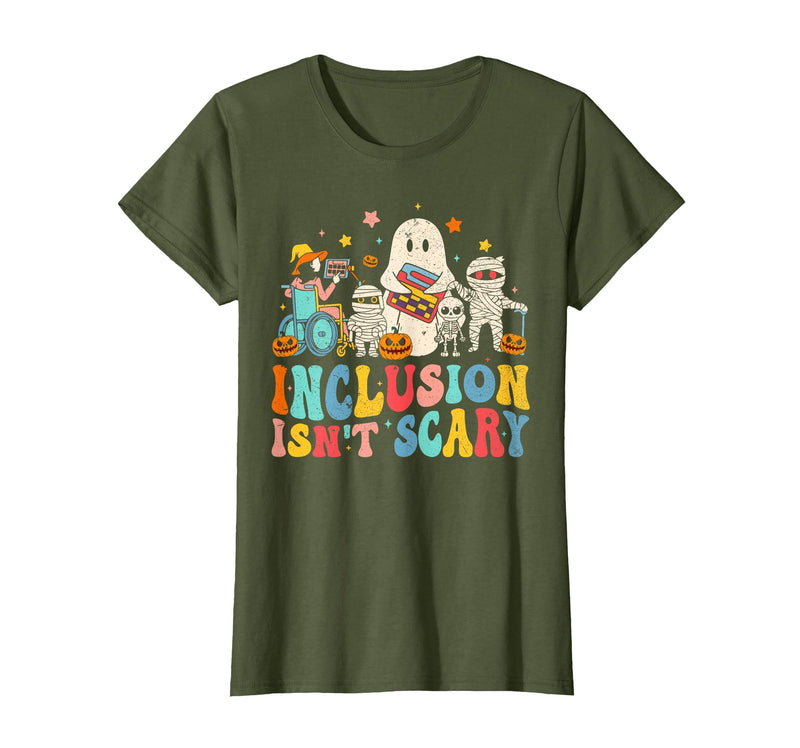 Inclusion Matters Tees Halloween Sped Teacher Kids Inclusion Isn't Scary Ghost Mummy Halloween SLP Sped Teacher T-Shirt -