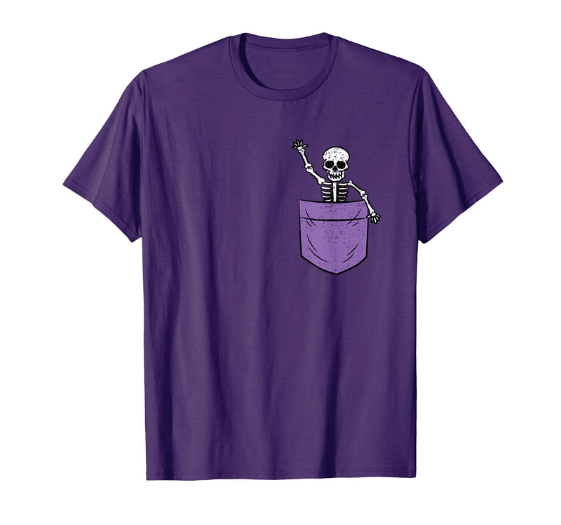 Halloween Shirts Skeleton Costume Men Women Kids Skeleton Pocket Halloween Costume Funny Skull Character T-Shirt - Purple