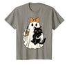 halloween iced coffee costume Cat Women Girls Cute Halloween Cat Ghost Drinking Coffee Ghost Women Girls T-Shirt - Slate Grey
