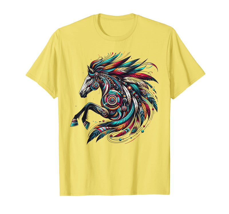 Mystical Native American Horse Farm Heritage Spirituality T-Shirt - Lemon Yellow