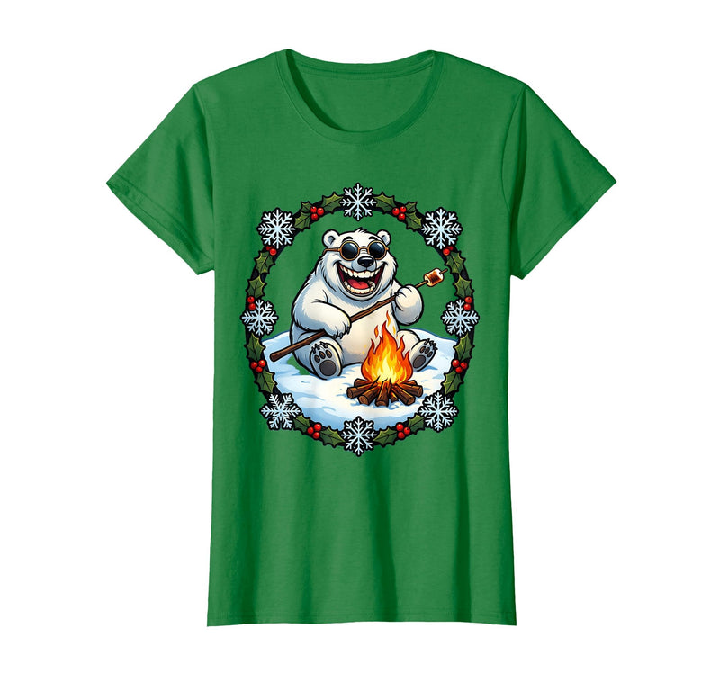 Mademark Polar Bear Sunglasses Roasting Marshmallow Christmas T-Shirt - Kelly Green