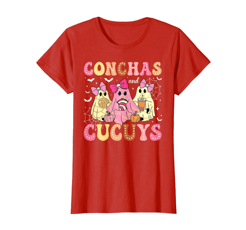 Funny Conchas and Cucuys Mexican Tees Halloween Cute Conchas and Cucuys Ghost Funny Halloween Mexican Ghost T-Shirt - Red