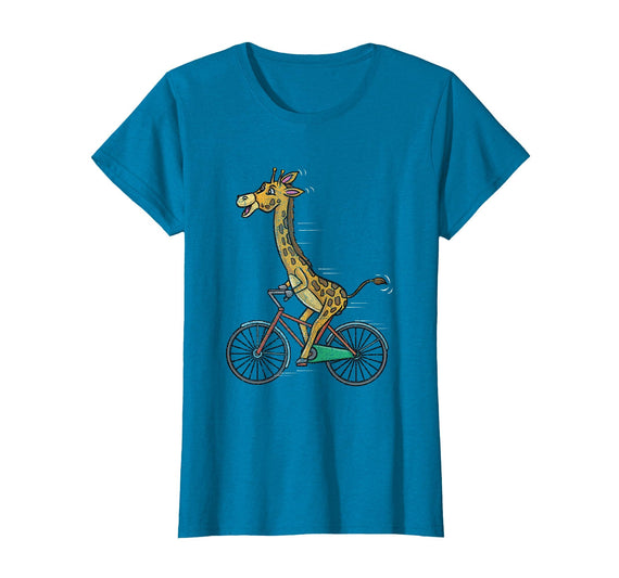 Giraffe Riding Bicycle for Cycling Lover Giraffe Riding Bicycle Vintage T-Shirt - Sapphire Blue