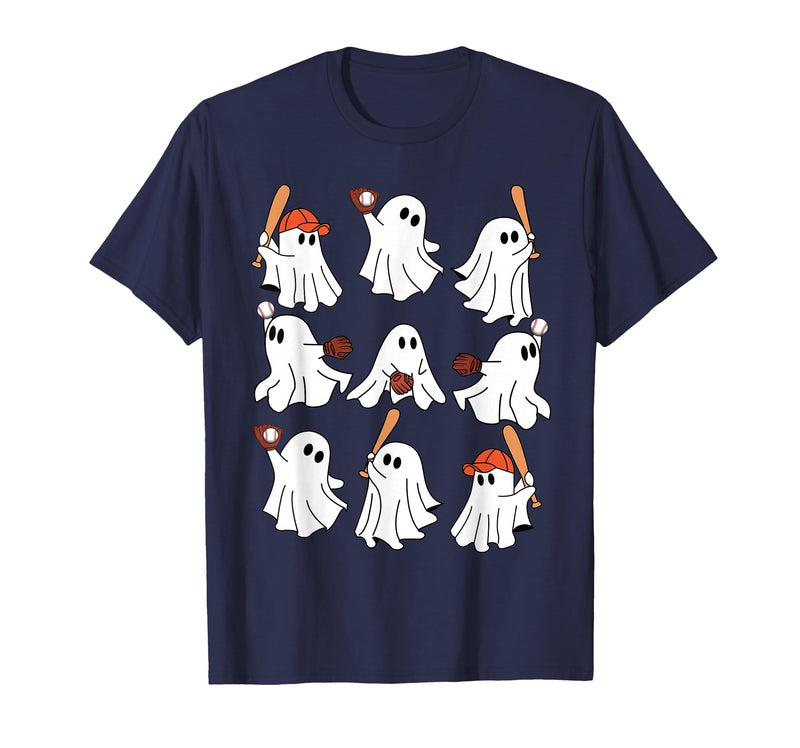 Boo Ghost Halloween Baseball Happy Halloween Baseball Lover T-Shirt - Navy Blue