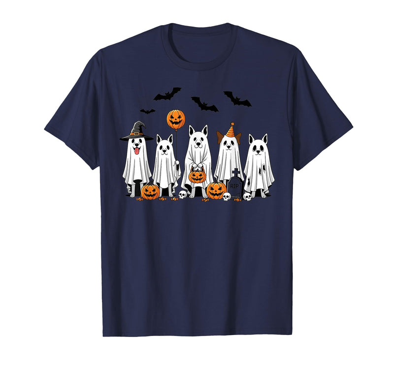 Spooky Dog Lovers Haunted Halloween Designs Halloween Ghost Dogs Pumpkin Candy Party Costume T-Shirt - Navy Blue