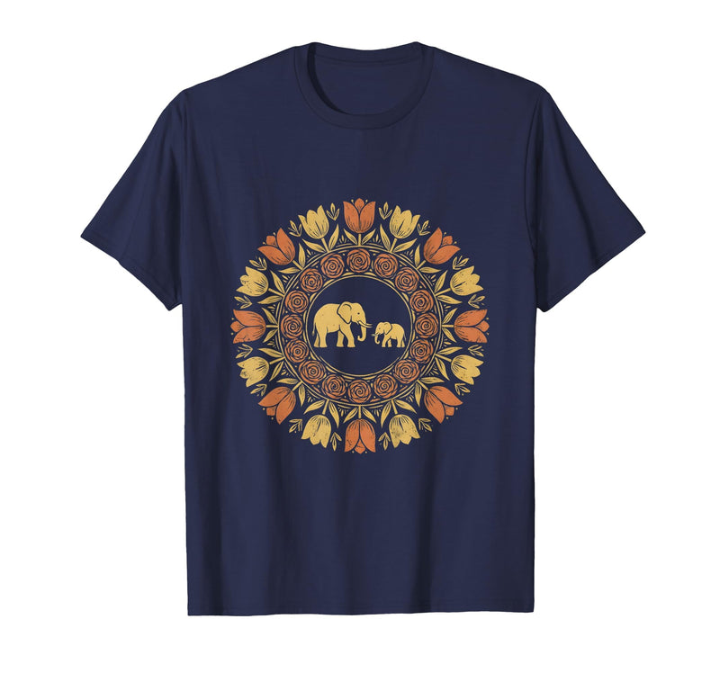Mademark Mother Elephant and Baby Walking Through Tall Grass T-Shirt - Men - Navy Blue
