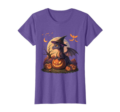 Halloween Dragons Fantasy Spooky Witchy Cute Halloween Dragon Witch Hat Pumpkin Moon Fantasy T-Shirt