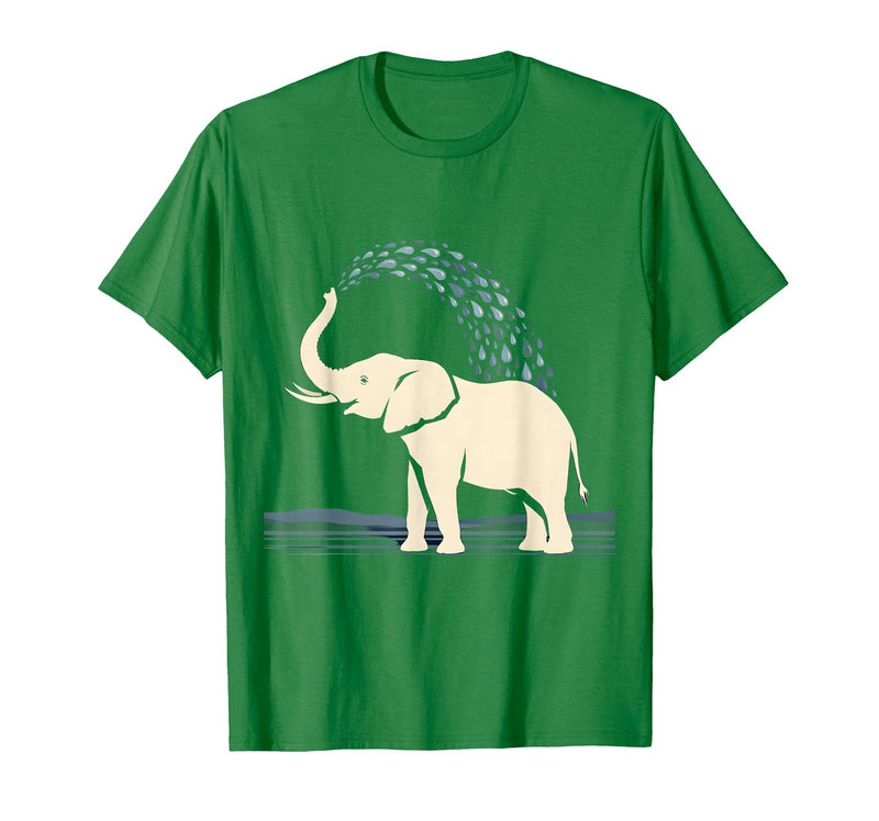 Mademark Elephant Spraying Water Raised Trunk Illustration T-Shirt - Men - Kelly Green