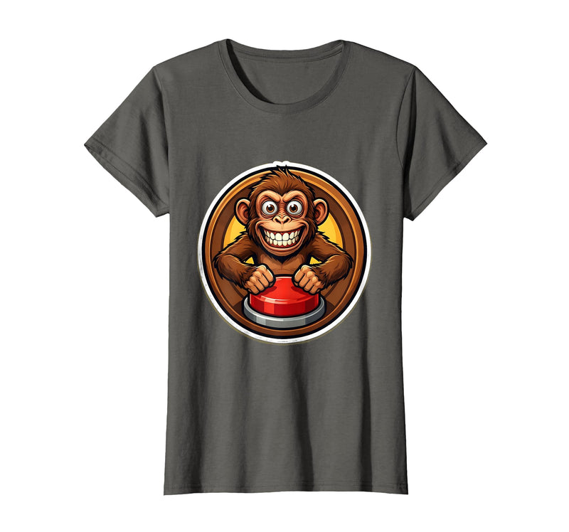 Mademark Monkey Pressing Big Red Button Funny Stupid Tee T-Shirt - Women - Asphalt Grey