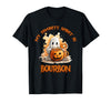 Boo Watercolor Pumpkin Cup Light Witch Hat Bottle Bourbon My Favorite Spirit is Bourbon Happy Halloween Boo T-Shirt - Black