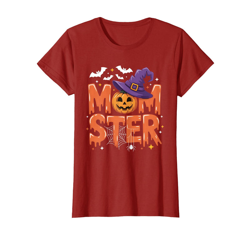 Mom-ster Halloween Funny Witch Hat Pumpkin Mom Momster Mom Mommy Matching Family Halloween Costume Women T-Shirt - Cranberry