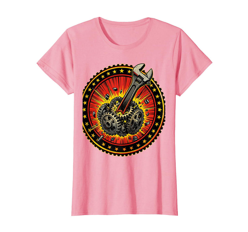 Mademark Monkey Wrench in the Gears Graphic Design T-Shirt - Women - Pink