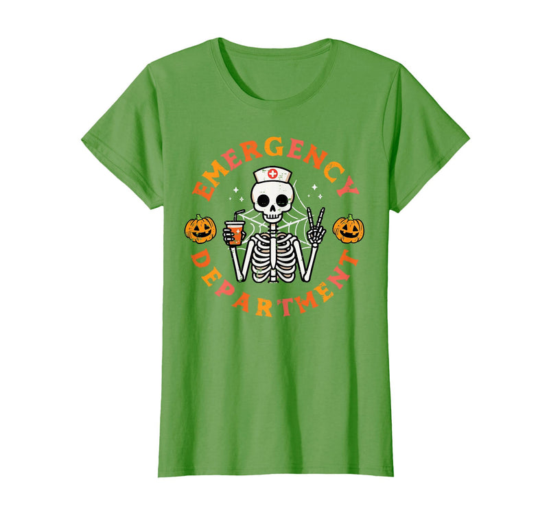 Halloween Nurse Shirts For Women Scrub Costumes Emergency Department Funny Halloween ER Nurse Women Men T-Shirt - Grass Green