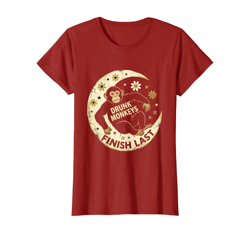 Mademark Drunk Monkeys Finish Last Sober Men Design T-Shirt - Women - Cranberry Red