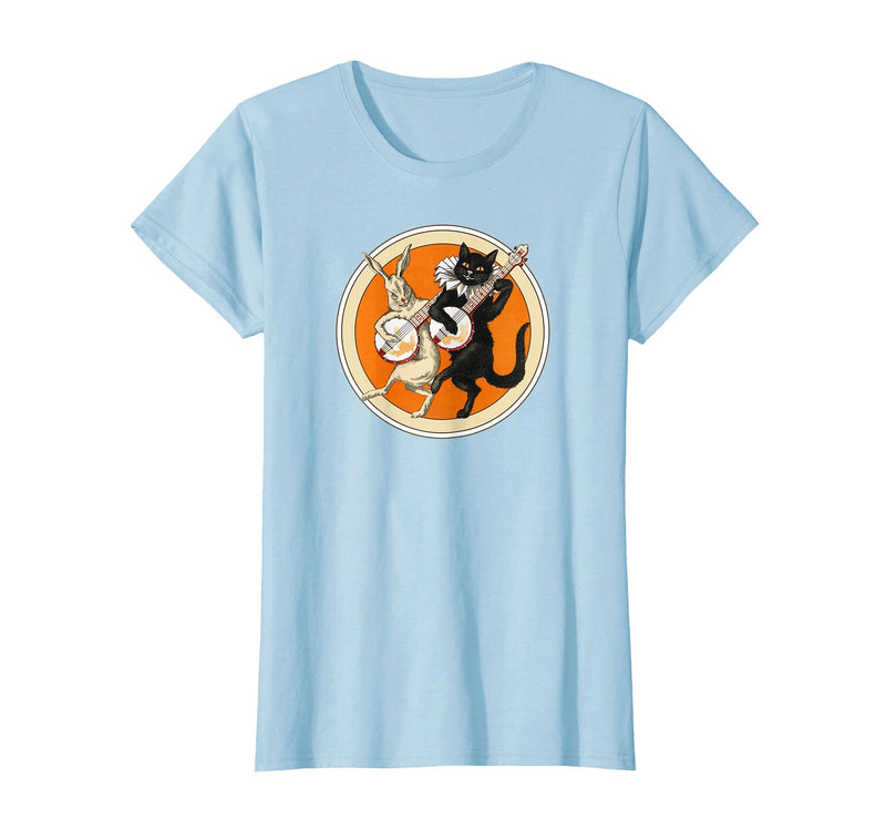 The Persnickety Owl Vintage Halloween Ephemera The Black Cat Magazine Halloween Cat Rabbit and Banjo T-Shirt - Baby Blue