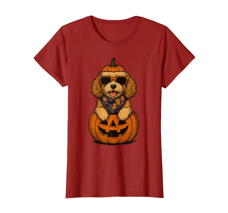Funny Retro Maltipoo mom Halloween Spooky Cavapoo Pumpkin Halloween Doodle Dog Lover T-Shirt - Cranberry Red