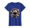 Mademark Shark Bursting Through Paper Breakthrough Art T-Shirt - Royal Blue