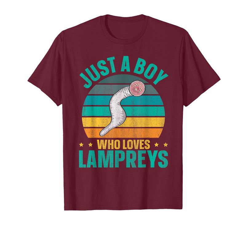 Sea Lamprey Fish Quote Just a boy who Loves Lampreys Quote for a Lamprey Boy T-Shirt - Burgundy