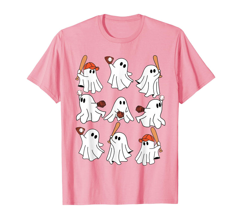 Boo Ghost Halloween Baseball Happy Halloween Baseball Lover T-Shirt - Pink