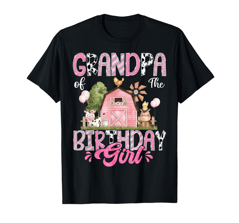 Famer Pink Cow Birthday Matching Tees Grandpa of The Birthday Girl 1St Birthday Pink Cow Farm T-Shirt - Black