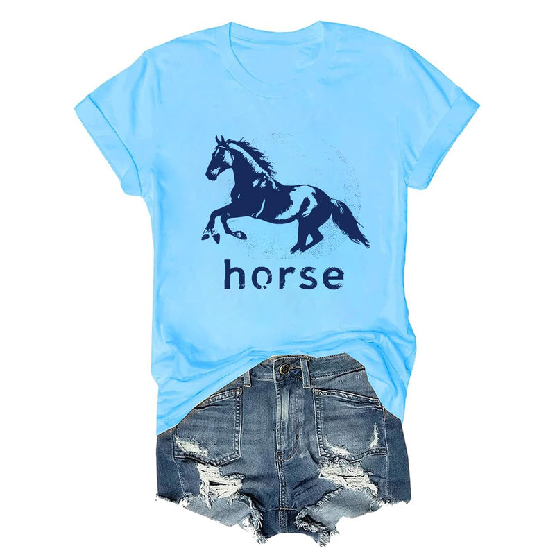 Pukcoun Horse Shirt Horse Lover V-Neck Shirt Retro Graphics T-Shirt Unisex - Sky Blue