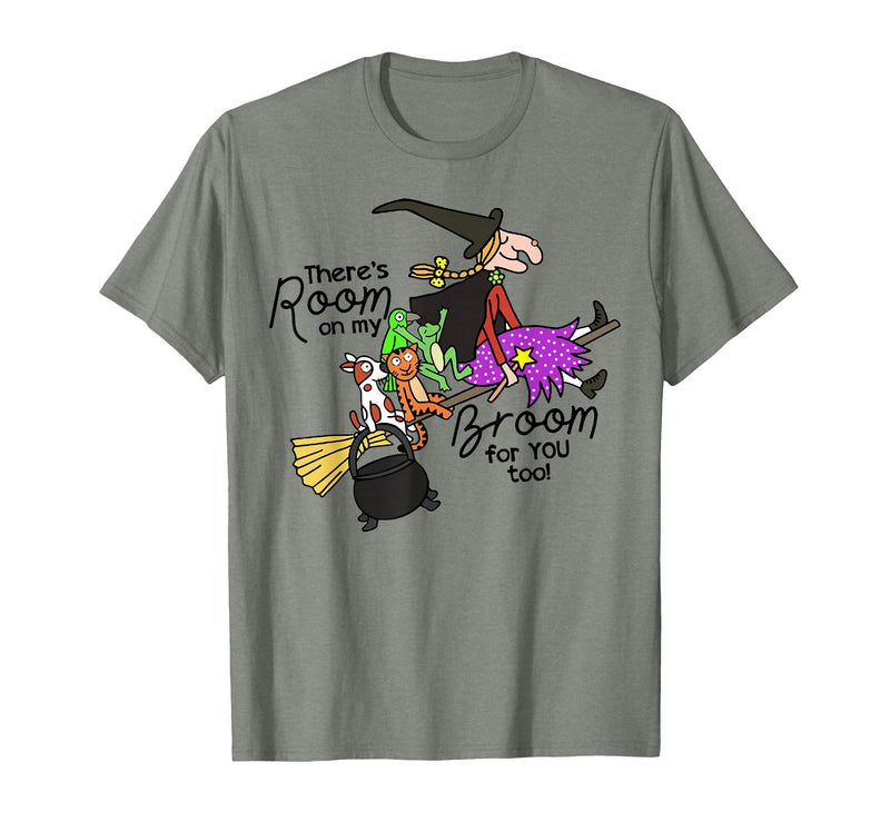 Funny Teacher Witch Tee Shirt There's Room On My Broom for You Too Teacher T-Shirt - Olive Heather