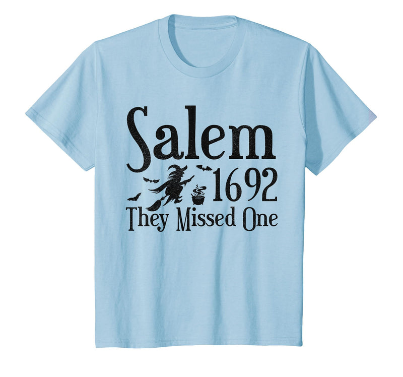 Salem 1692 They Missed One Witch Tees 1692 They Missed One Salem Womens Halloween Distressed T-Shirt - Baby Blue