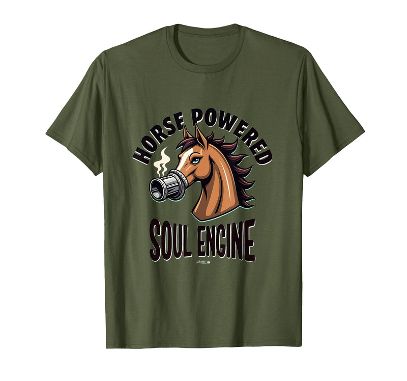 Mademark Horse Powered Soul Engine Equestrian Design T-Shirt - Men - Olive Green