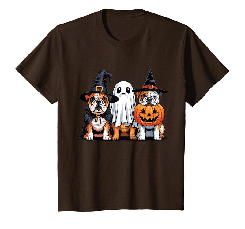 English Bulldog Halloween Funny Dog Lover Pumpkin Witch T-Shirt - Brown
