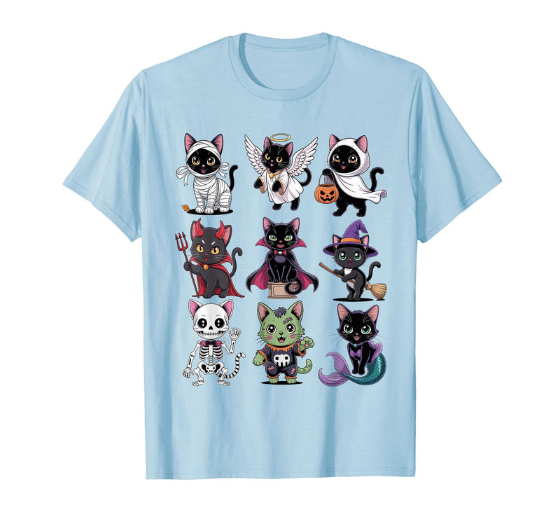 Halloween Cat Apparel Halloween Cat T-Shirt - Spooky Kittens Costume T-Shirt - Baby Blue