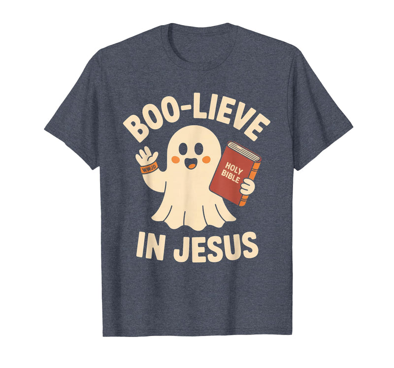 Christian Halloween Merch Boo-Lieve in Jesus - Christian Halloween Christianity T-Shirt - Heather Blue