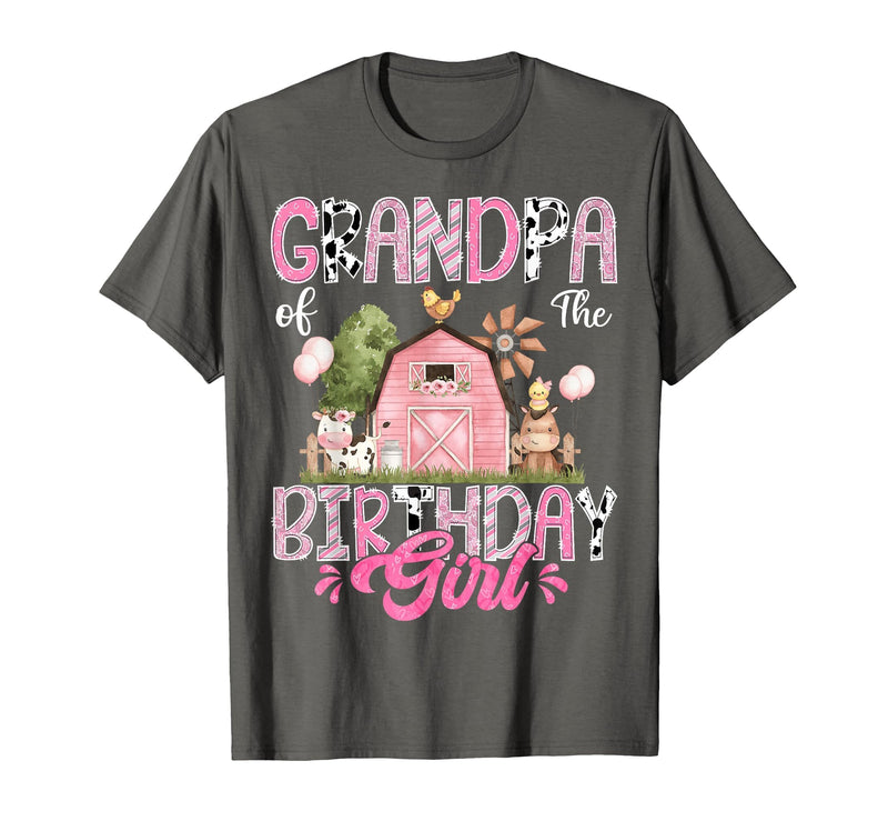 Famer Pink Cow Birthday Matching Tees Grandpa of The Birthday Girl 1St Birthday Pink Cow Farm T-Shirt - Asphalt Grey