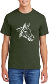 Comical Shirt Horse Graphic Top for Equestrian and Animal Lovers Cotton Tee Adult Youth Tall Men Women - Olive