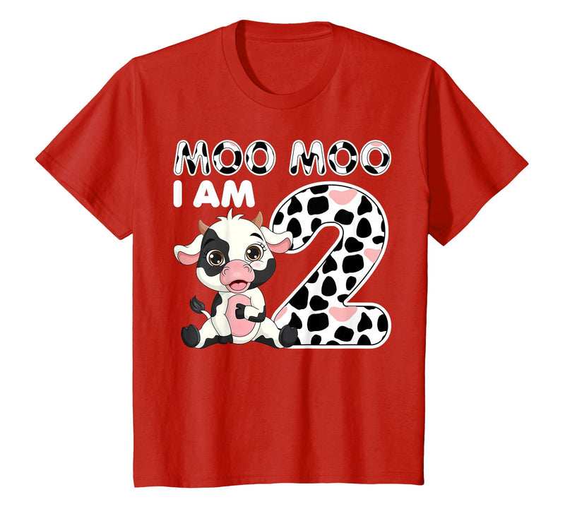 Cow 2nd Birthday Gifts Co. Cow Moo Moo I'm Two - 2 Years Old Cow Lover 2nd Birthday T-Shirt - Red